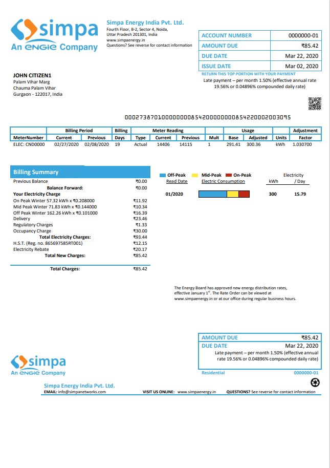 India Simpa Energy India Pvt. Ltd utility bill